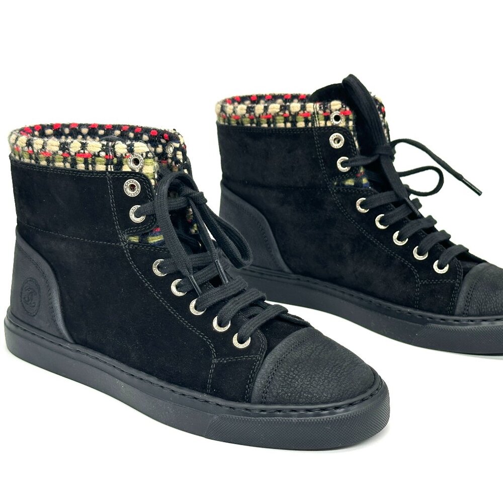 CHANEL 15A Suede Leather Lace Up High Hi Top Sneakers Kicks Shoes Boots - Picture 11 of 15